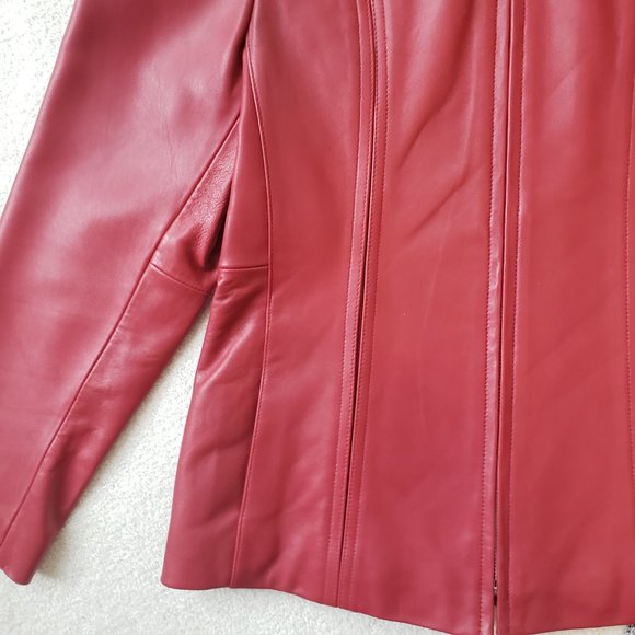 Genuine leather jacket with zipper - Red - Size S - Picture 9 of 12